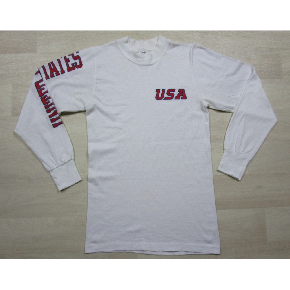 Vintage 80s Champion Long Sleeve T-Shirt Men's (S) Team USA Sleeve Hit